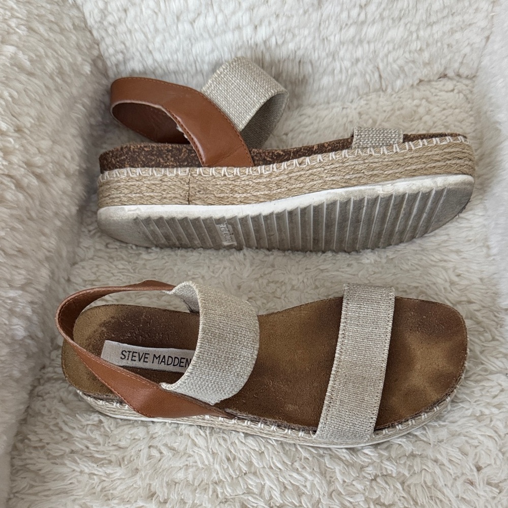 Steve Madden Brown and Cream Espadrille Sandals